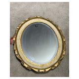 OVAL WALL MIRROR, GILT AND CREAM PAINTED FRAME,