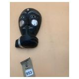 HAND-CARVED BALI WOOD MASK, SHUSH GESTURE, INLAID