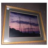 PHOTOGRAPHIC PRINT OF POWER LINES AT SUNSET,