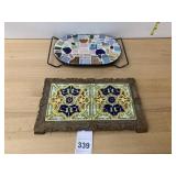 VTG CERAMIC TILE WALL HANGING W/ WOOD FRAME, PLUS