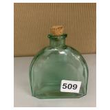 VTG GREEN GLASS BOTTLE, CORK STOPPER, FLATTENED
