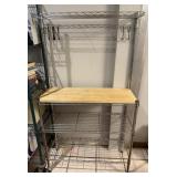 BUTCHER BLOCK TOP BAKERS RACK WITH HOOKS TO HANG