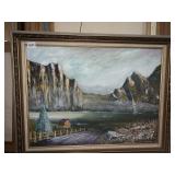 J.A.B. MOUNTAIN LAKE LANDSCAPE, OIL ON CANVAS,