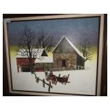 H. HARGROVE WINTER FARM SCENE, OIL ON CANVAS,