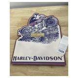 HARLEY-DAVIDSON DIE-CUT METAL SIGN W/ EASEL BACK.