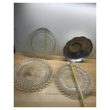 PRESSED GLASS PLATES (2), ALUMINUM SERVING BOWL,