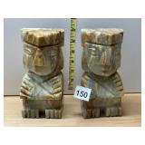 PR OF CARVED ONYX BOOKENDS, AZTEC-STYLE FIGURE