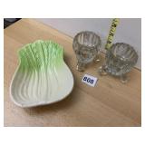 VTG GLASS FOOTED BOWLS (2), CERAMIC VEGETABLE