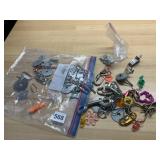 ASSORTED BIRD CAGE HARDWARE, METAL CHAINS, CLIPS,