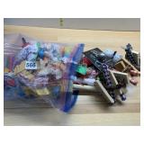 ASSORTED BIRD TOYS, WOODEN PERCHES, STAINLESS