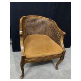 VTG STYLE CANE BACK ACCENT CHAIR W/ UPHOLSTERED
