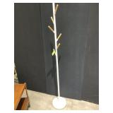 MODERN COAT RACK, WHITE METAL FRAME, WOODEN
