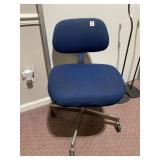 OFFICE CHAIR, BLUE FABRIC UPHOLSTERY, CHROME