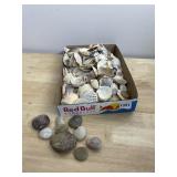 ASSORTED SEASHELLS AND SMOOTH RIVER STONES IN RED