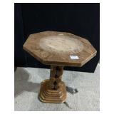 OCTAGONAL MARBLE TOP ACCENT TABLE, WOOD PEDESTAL