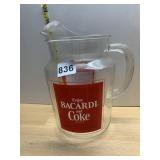BACARDI AND COKE GLASS PITCHER, ADVERTISING LOGO.