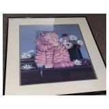 CONTEMPORARY CAT PRINT, TABBY CAT W/ FLOWERS,