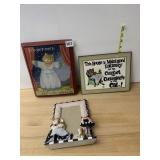 VTG CAT THEMED DECOR, INCLUDES (2) FRAMED PRINTS,