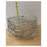 CUT GLASS FOOTED BOWL, DIAMOND PATTERN, SCALLOPED