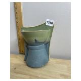 STUDIO POTTERY WALL POCKET, GREEN AND BLUE GLAZE,