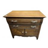 OAK COMMODE, TWO DRAWERS W/ DOVETAIL JOINERY,