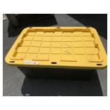 PLASTIC STORAGE BIN W/ YELLOW LID.