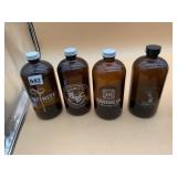 AMBER GLASS GROWLER BOTTLES (4), INCLUDES