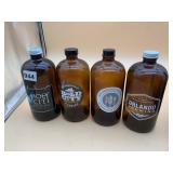 AMBER GLASS GROWLER BOTTLES (4), INCLUDES HOLY