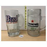 BUDWEISER KING OF BEERS MUG, HEINEKEN HOLLAND MUG