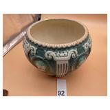 MAJOLICA STYLE CERAMIC PLANTER, RELIEF MOLDED