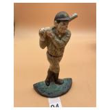 VTG CAST IRON BASEBALL PLAYER DOORSTOP, PAINTED