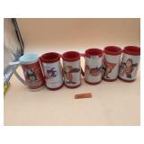 BUDWEISER PLASTIC BEER MUGS (6), INCLUDES BUD MAN