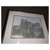 FRAMED ARCHITECTURAL LINE DRAWING OF A GOTHIC