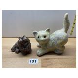 VTG CAT FIGURINES, ONE FLORAL PATTERNED CERAMIC,