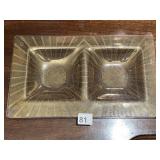 VTG GLASS DIVIDED SERVING TRAY W/ GOLD FISH