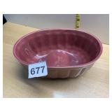 VTG USA POTTERY OVAL MOLDED BOWL, ROSE GLAZE,