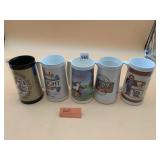 PLASTIC BEER MUGS (5), VARIOUS ADVERTISING LOGOS