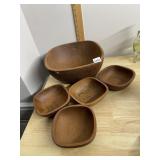 GOOD WOOD TEAK BOWLS, THAILAND, (5).