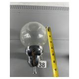 VTG CHROME AND GLASS WALL-MOUNTED SOAP DISPENSER.