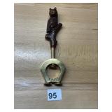 VINTAGE NUTCRACKER, CARVED WOOD OWL HANDLE, BRASS