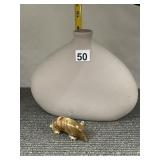 ADOBE SIGNED STONE VASE, CARVED STONE ARMADILLO
