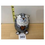 HAND-CRAFTED CERAMIC CAT FIGURINE, BLUE AND WHITE