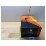 WOODEN JEWELRY BOX W/ VIOLINIST SILHOUETTE