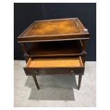 SIDE TABLE, LEATHER TOP W/ GILT BORDER, LOWER