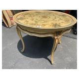 ROUND ACCENT TABLE, PAINTED FLORAL MOTIF,