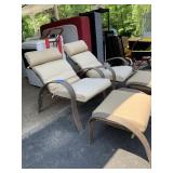 PATIO CHAIRS W/ OTTOMANS (2), METAL FRAMES, BEIGE