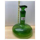 GREEN GLASS DECANTER.