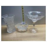 CRYSTAL VASE, FOOTED BOWL, ETCHED STEMWARE