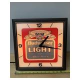 BUDWEISER LIGHT BEER WALL CLOCK, LIGHTED, D&S