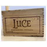 LUCE WOODEN WINE CRATE, HINGED LID, BRANDED LOGO,